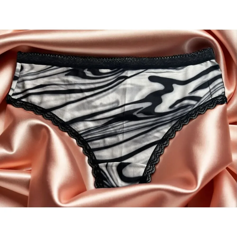 New Bikini Brief Lace Accent Black White Abstract Small Panties Underwear NWOT